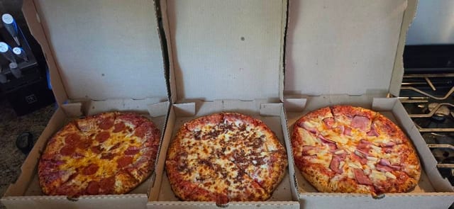 3 Medium 2 topping and 2 one liters fountain pepsi.