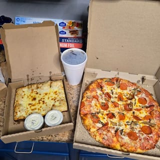 One large two topping, super styx and 2 liter