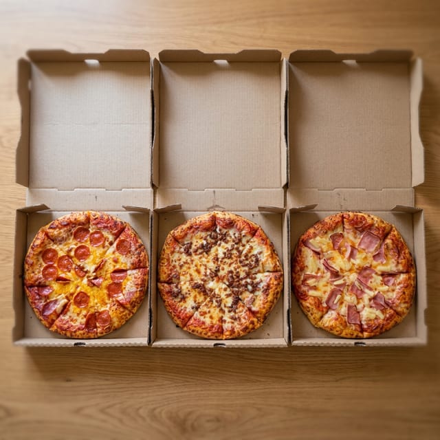 3 Medium 2 topping and 2 one liters fountain pepsi.